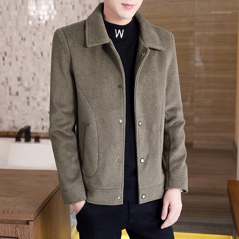 

2020 New Autumn Winter Jacket Men's Woolen Coat Short Windbreaker Slim Fit Handsome Woolen Trench Coat Blends1, Dark grey