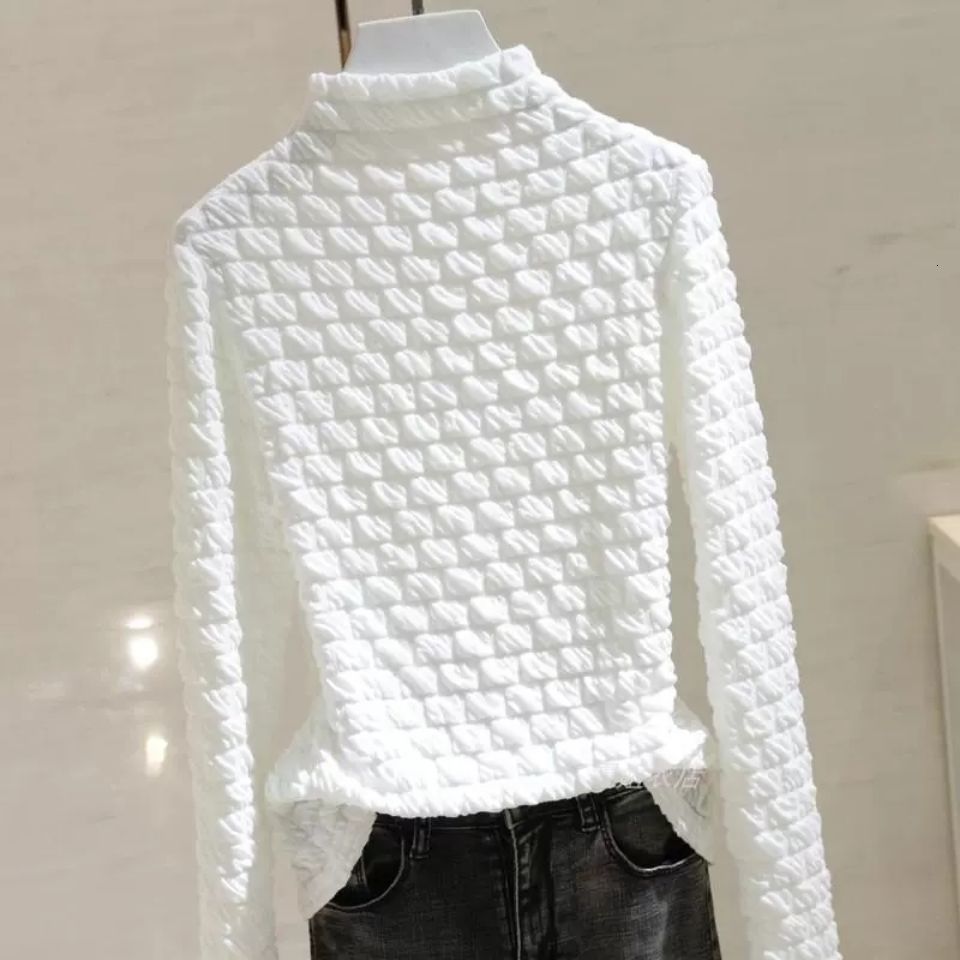 

2021 Half-high Lace Turtleneck Women's Bottoms Thickened Spring and Summer New Body Thin Foreign Style Jacket Tide NFJ4, Khaki.