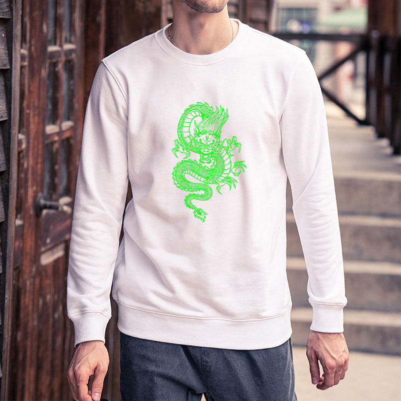 

Mens Streetwear Fashion DIY Clothing Mens Autumn Winter Trendy Dragon Printed Hoodies Long Sleeve Solid Color Sweatshirts, Grey