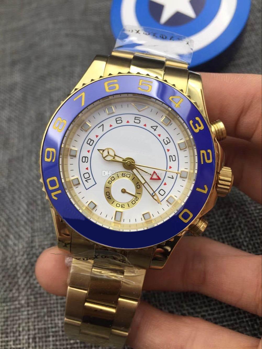 

With original box Luxury Top Quality Men's Wristwatch 44mm Regatta Ceramic Bezel Chronograph GOLD & STEEL Automatic Mens Watch 2022, Style 1 original box + watch