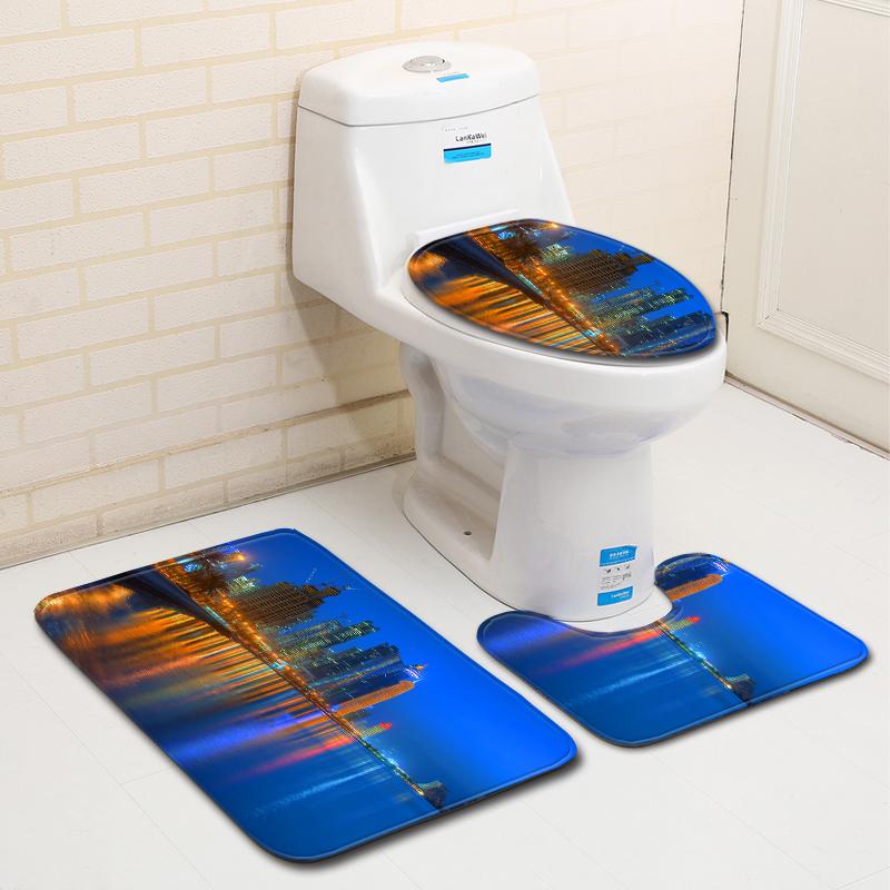 

Nordic Printed Bathroom Bath Mat Rug Sets Bathroom Toilet Shower Room Carpets Flannel Anti Slip 3 pcs Bath Mat Set