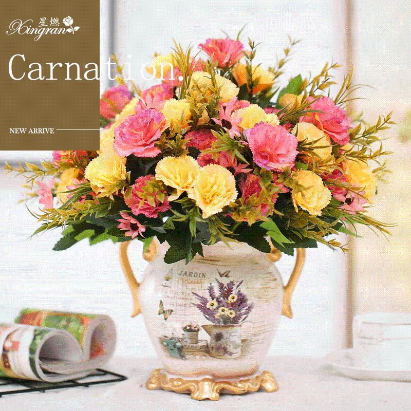 

Model Bouquet MOTHER'S Day Gift Carnation Silk Flower Model Plants Living Room Dried Flower Preserved Fresh, European style carnation champagne white