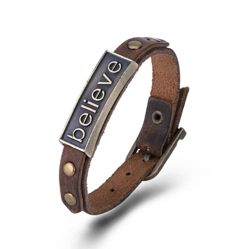 

pk03 Retro Real Leather Letter Bracelet man and women for lover jewelry unisex
