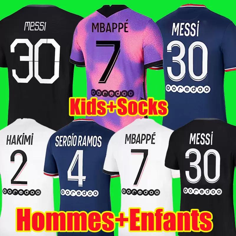 

21 22 maillots de foot MESSI MBAPPE SERGIO RAMOS soccer jersey third 2021 2022 football shirt HAKIMI WIJNALDUM Camiseta futbol men+kids kits sets, Third kids