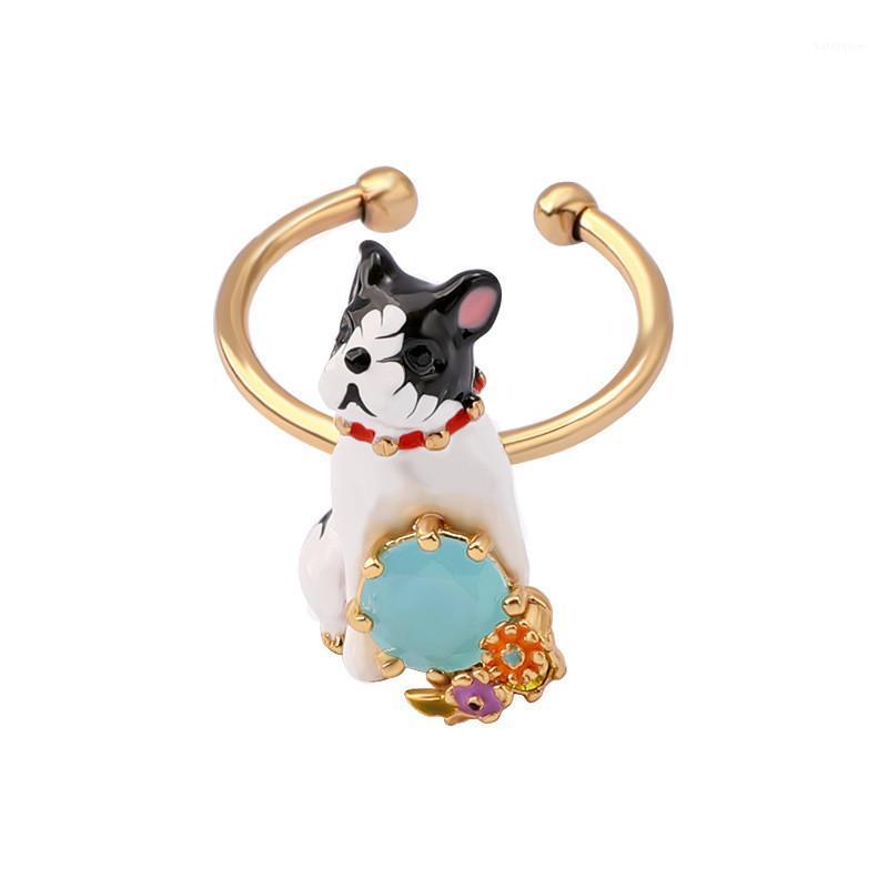 

New enamel glaze three-dimensional animal puppy ring personality gold-plated opening ring female1