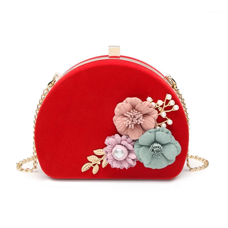 

Women's fashion flower black evening bag lady's velvet red clutch purse 2020 new messenger bags girls wild chain bag for party1, Color same as pictur