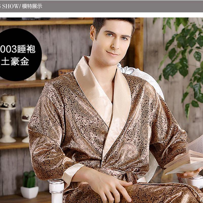 

Rich Totem Spring and Autumn Men's Silk Robe Summer Thin Long-sleeved Pajama Men's Size Bathrobe Silk Pajamas Men