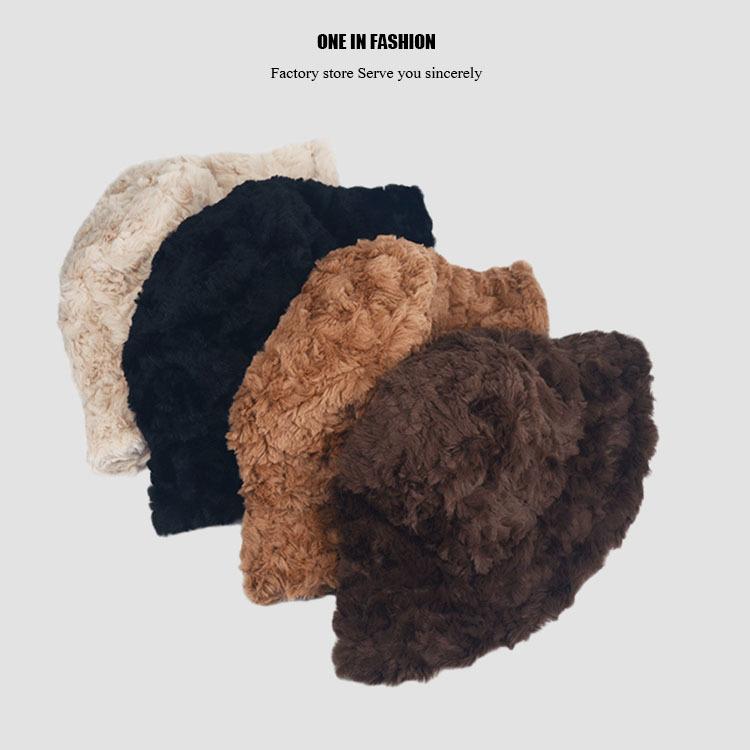 

SWAK Winter Hat Women Elegant Plush Warm Bucket Hats Lamb Fur Thicken Ear Protection Basin Cap Solid Wool Fisherman Hat, Red