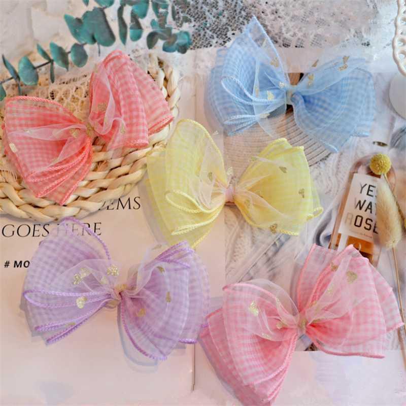 

5pcs/lot Children Chiffon Plaid Bowknot Hairpins Clips Cute Heart Kids Shiny Hairgrip Hair Accessories Sweet Girls Barrette1, Yellow