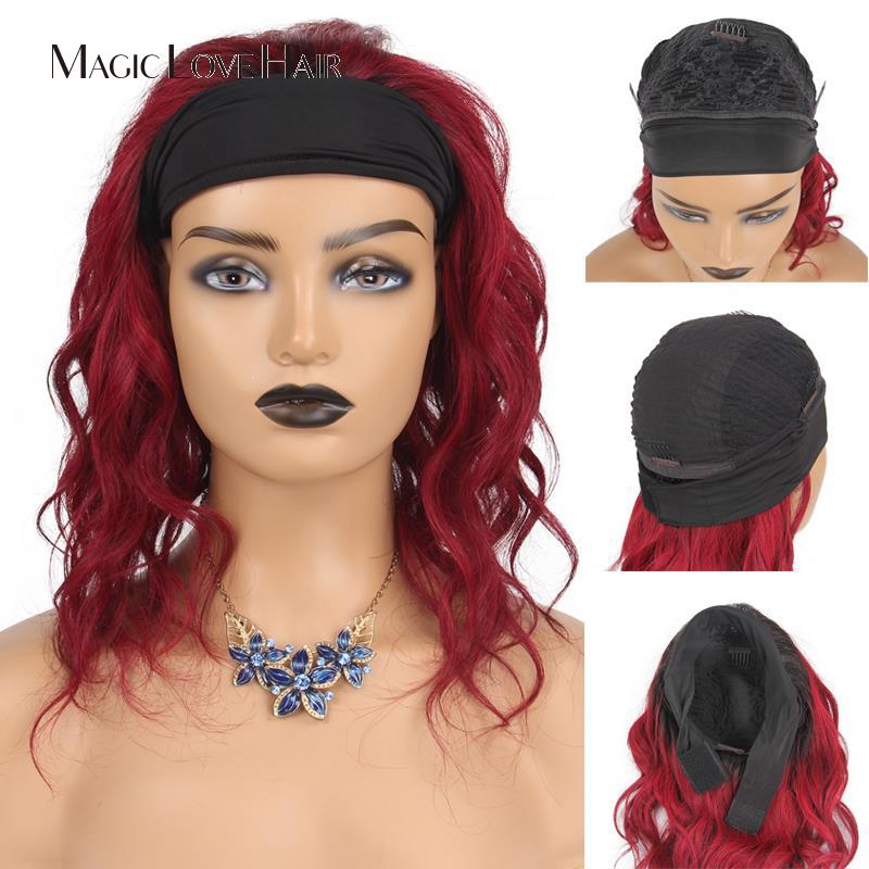 

Headband Wig 99J Human Hair Wig 26inch Wave Hair Band No Glue Brazilian Remy For Woman, As pic