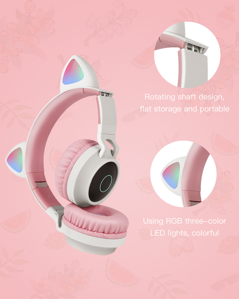 Cute Cat Ears Headphone Wireless Bluetooth 5.0 Headband Game Colorful