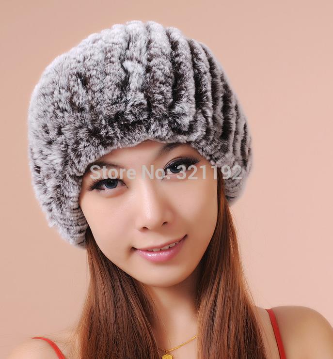 

Women Winter Free Size Fur Beret Hat Female Thick Hand-knitted Pineapple Rex Fur Caps Scarf Lady Stretch Sca