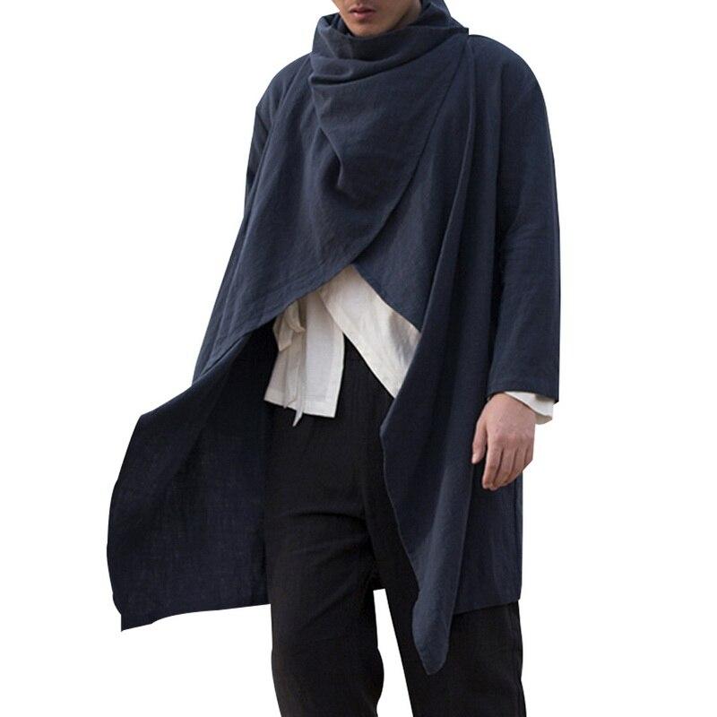

Men Retro Jackets Coat Solid Scarf Collar Casual Irregular Trench Long Sleeve Cloak Cotton Stylish Mens Windbreaker 2020, Vest