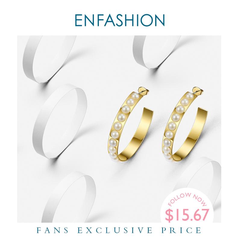 

Enfashion Big Pearl Hoop Earrings For Women Stainless Steel Jewelry Circle Earring Hoops Round Earings Orecchini Cerchio 181061