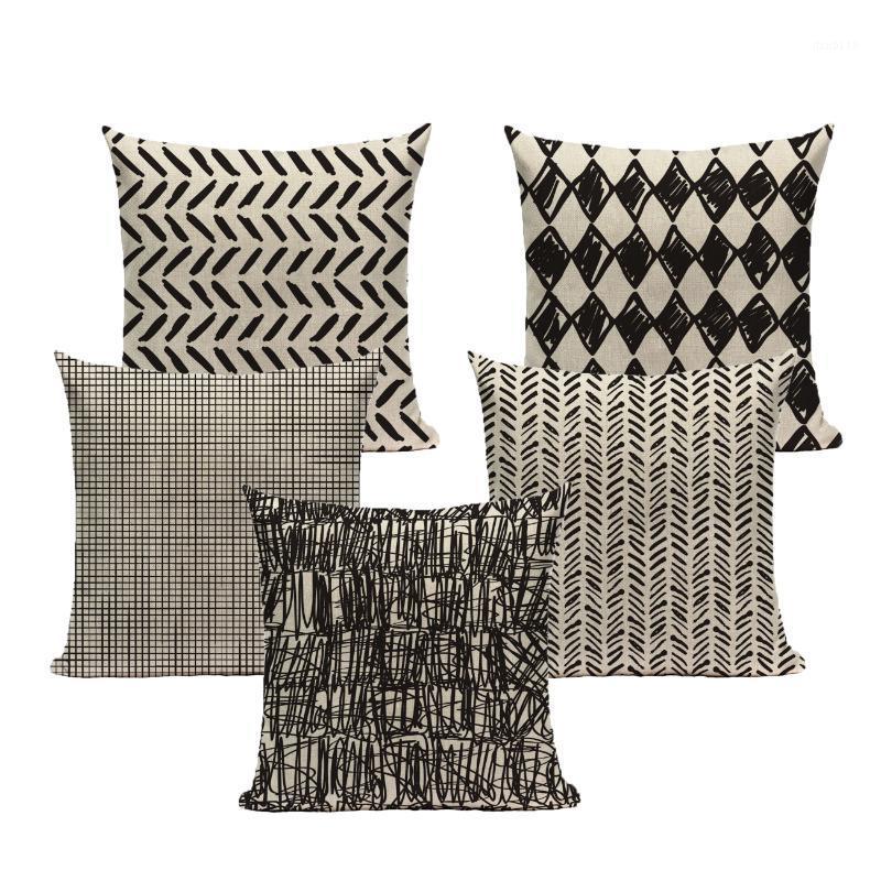 

Fur Linen Cushion Cover Pillowcase Nordic Black Decorative Geometric Stripe 45*45 40*40 for Bedroom Throw Pillow Case1, Xcbz130-11