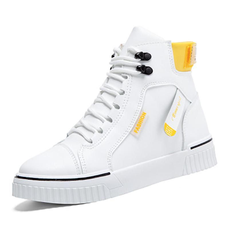 

2021 Ladies Fashion Sneakers New Korean Fashion In Autumn High-top Sneakers Simple Platform Shoes Women's Casual Shoes, White yellow