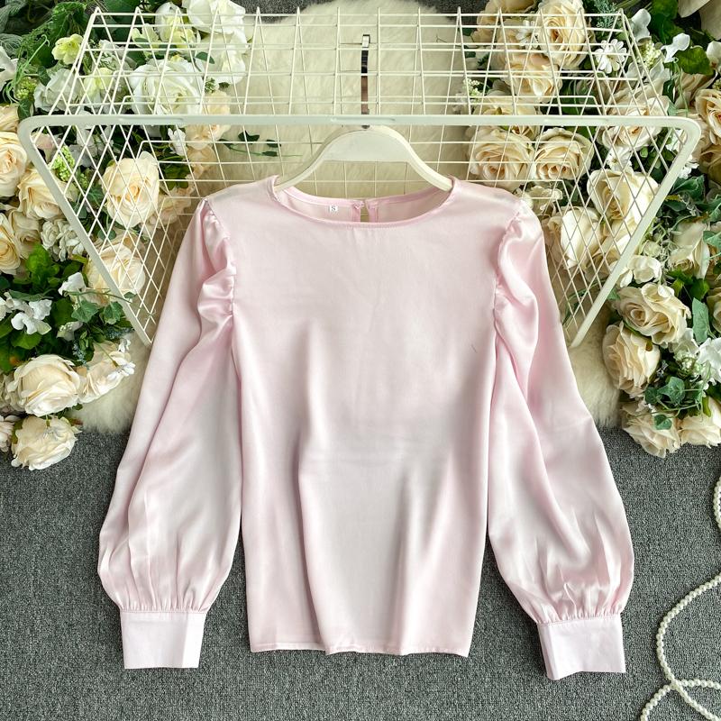 

Korean fashion women pink blouse O Neck Puff Sleeve Pullover Female Clothing 2020 spring autumn casual ladies shirt tops