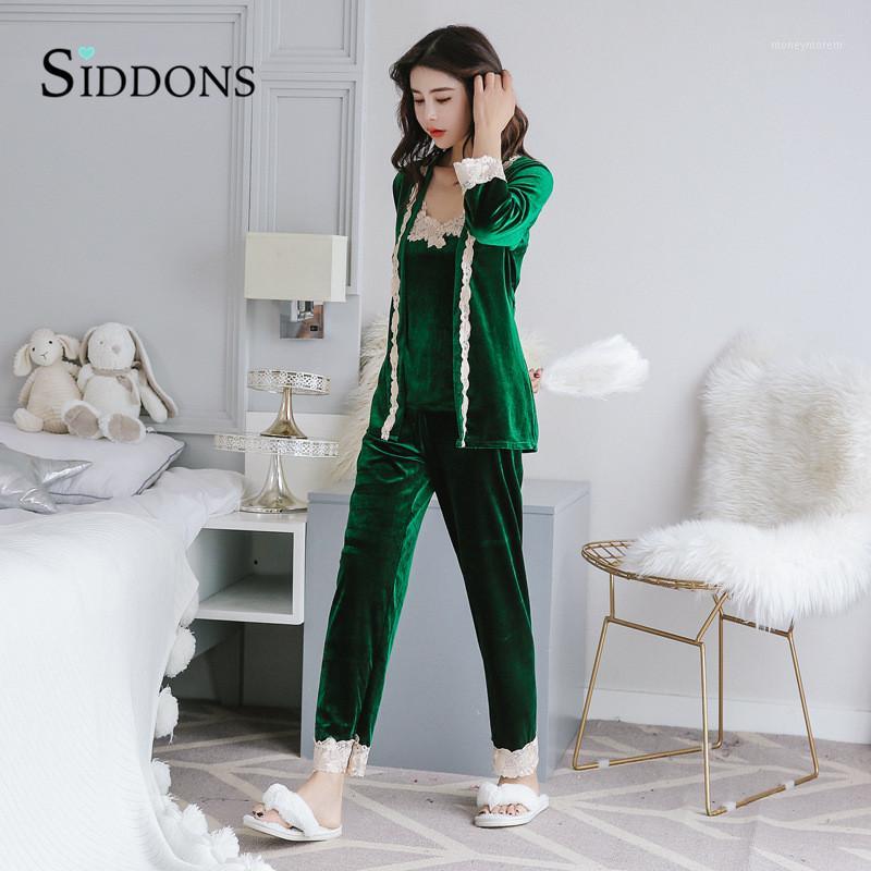 

Siddons Autumn Winter Warm Pajamas Set Women Sexy Pajamas Sleepwear For Women Sleeveless Strap Nightwear Long Pant Robe1, Blue