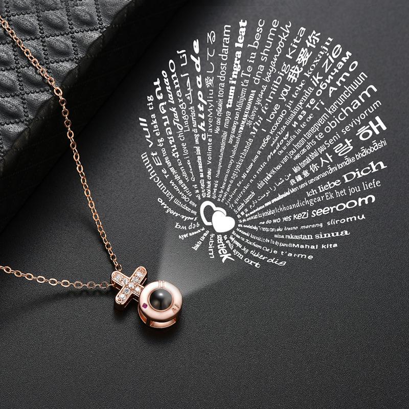 

Pendant Necklaces Romantic Love Memory Wedding Crystal Cross Necklace 100 Languages I You Projection Woman Jewelry Gifts