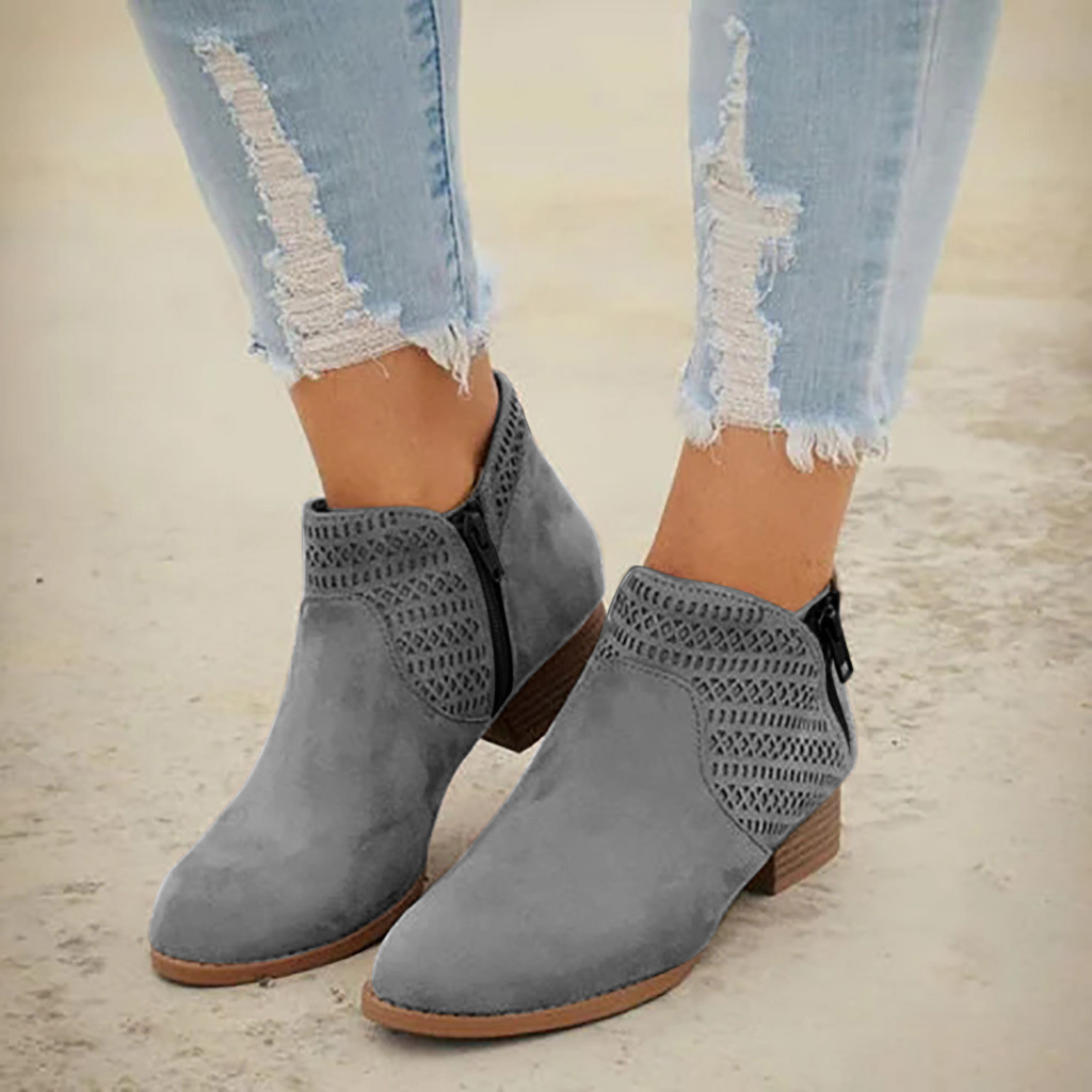 

2021 The New Winter Woman Boots Heels Ladies Zip Women Shoes Espy, Gray.