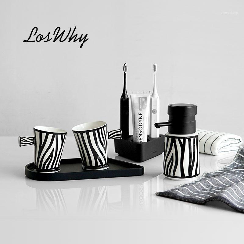 

Bath Accessory Set Nordic-Style Couple Brushing Cups Zebra Pattern Lotion Bottle Creative Ceramics Toothbrush Storage Rack Bathroom Accessor