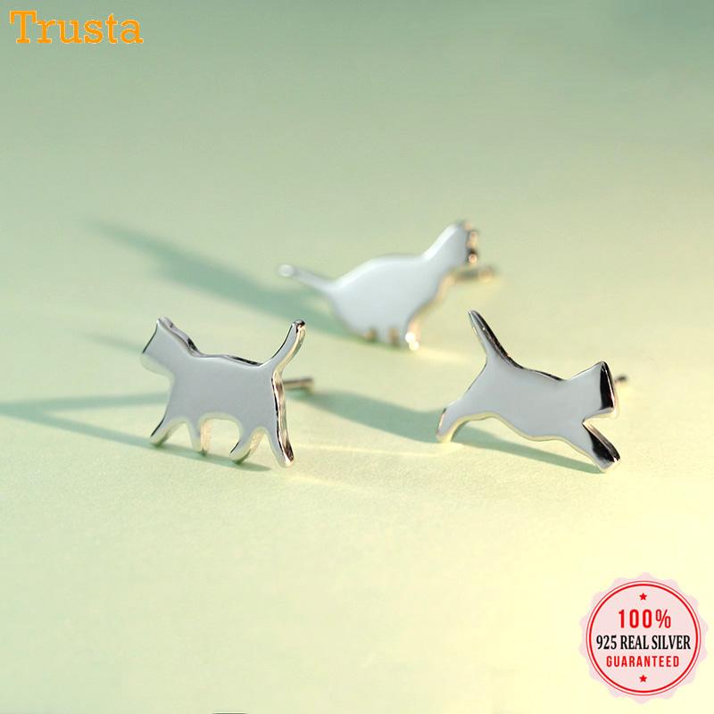 

Trustdavis 2020 Genuine 100% 925 Sterling Silver Cute Sweet Animal Cat Stud Earrings For Woemn Girl Silver 925 Jewelry Gift DT28
