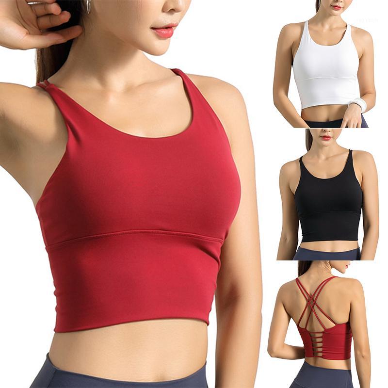 

High Women Cute Yoga Sports Bra Strappy Workout Clothes Bra Tops Vest No Steel Ring DOG881, Black