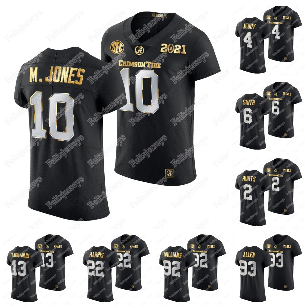 

Alabama Crimson Tide 2021 College Football Playoff Championship Jersey DeVonta Smith M.Jones Tua Tagovailoa Quinnen Williams Harris Jeudy, Black