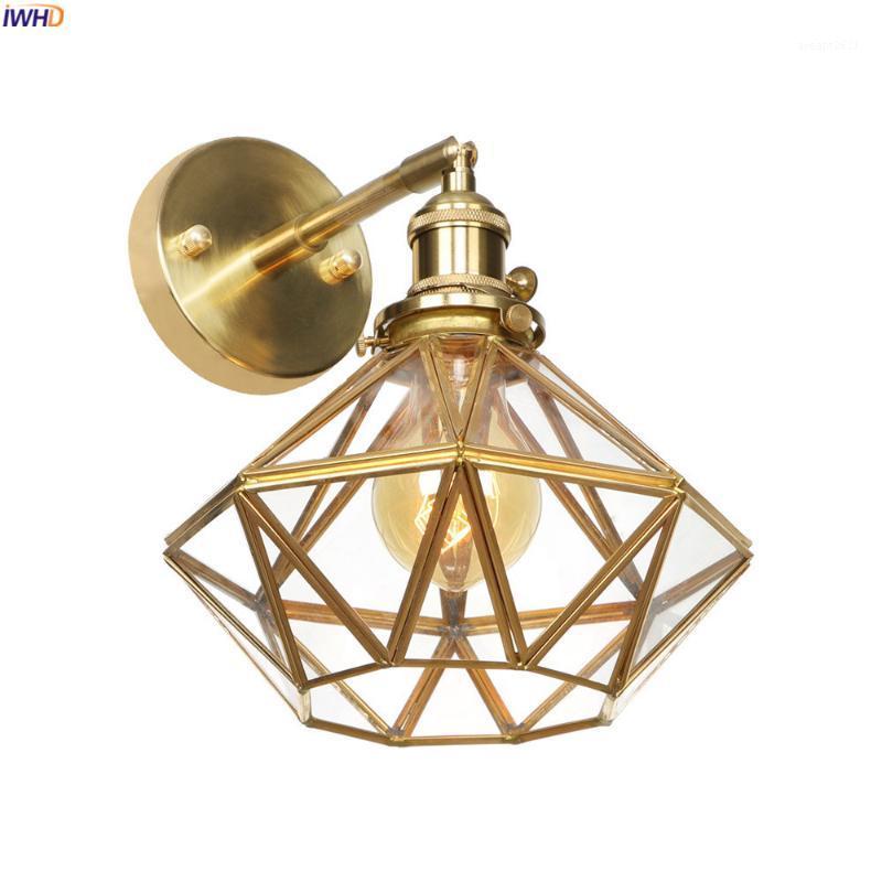 

IWHD Nordic Style Glass LED Sconce Wall Light Switch Bathroom Mirror Vintage Copper Wall Lamp Bedroom Wandlamp Aplique Luz Pared1