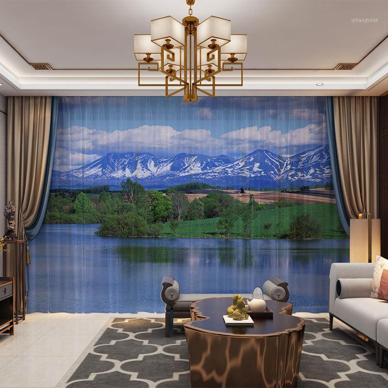 

Landscape Scenery 3D Photo Curtains Natural Deer Drape Panel Sheer Tulle Curtains for Living Room Door Kitchen Bedroom1, Tulle 7