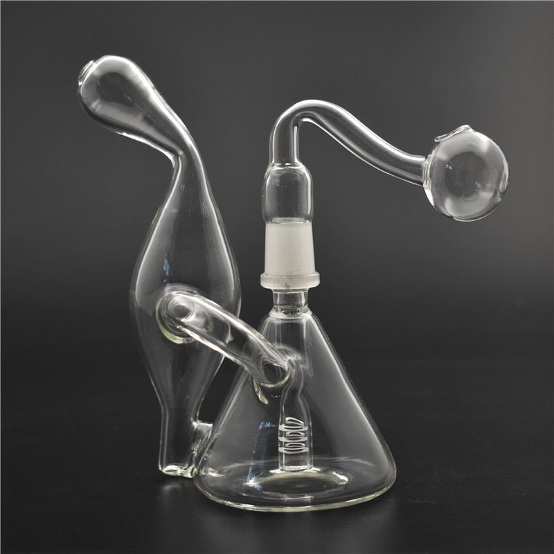 

Mini 14mm male Glass Bongs Recycler Oil Rigs Heady Glass beaker Bongs Smoke Pipes Hookahs Shisha with glass oil burner pipe 1pcs