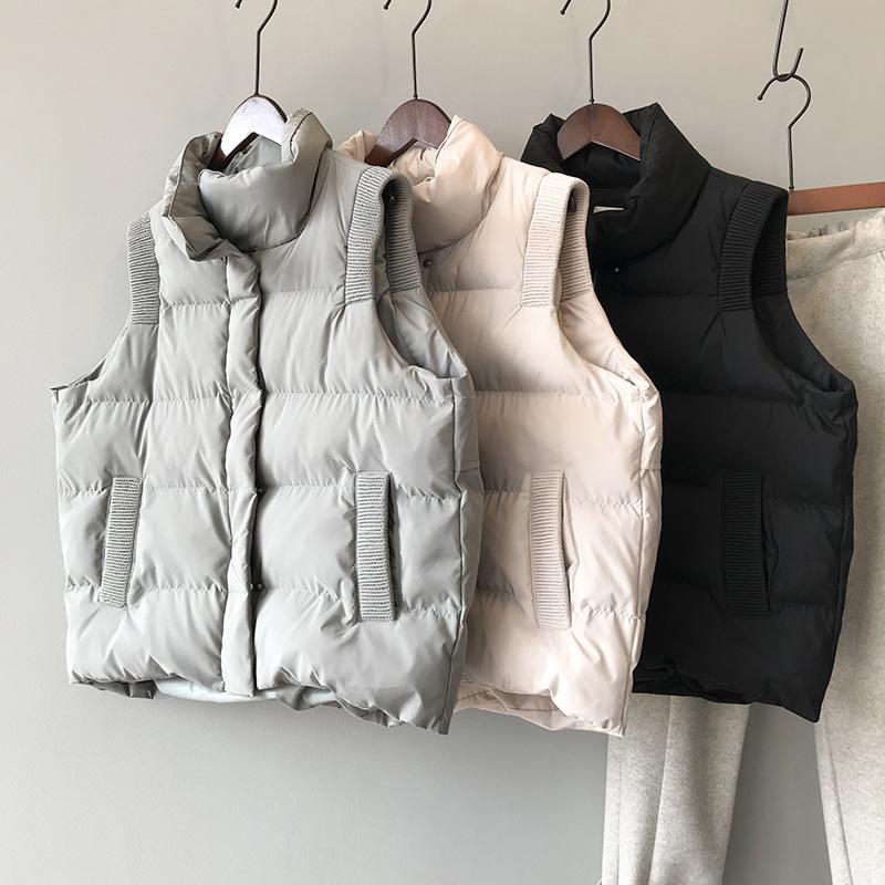 

Winter 2021 New Cotton Vest Women Korean Version Loose Sleeveless Jacket Women Stand Collar Waistcoat Casual Parka Mujer, Beige