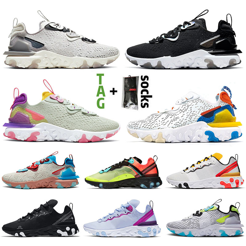 

hot selling 2020 top quality vast grey running shoes element 55 react vision olt racer pink for men women black schematic sport sneakers, D5 triple black 36-45