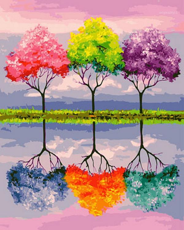 

Unframe diy picture oil paintings by numbers paint by number for home decor canvas painting 5065cm colorful tree1