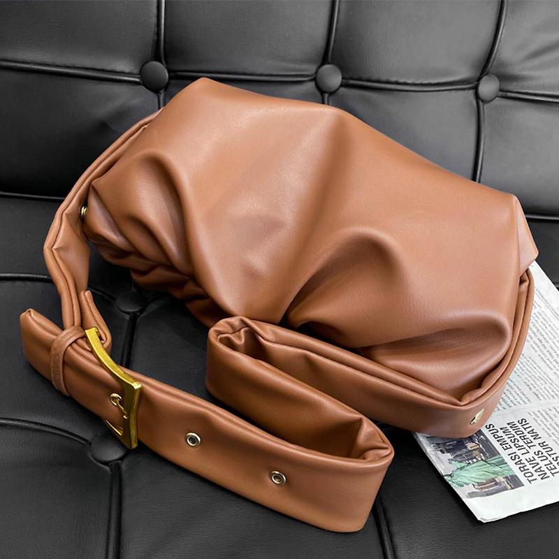 

All-match Western Style Ladies Handbag Trend PU Leather Ladies Shoulder Bag Niche Smple Messenger Bag Clip Design Handbag, Black