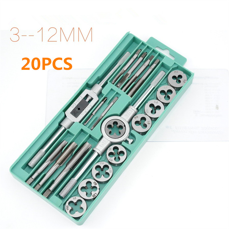 

Tap and Die Set M3~M12 M6-M12 Screw Thread Metric Plugs Taps & Tap Wrench & Die Wrench