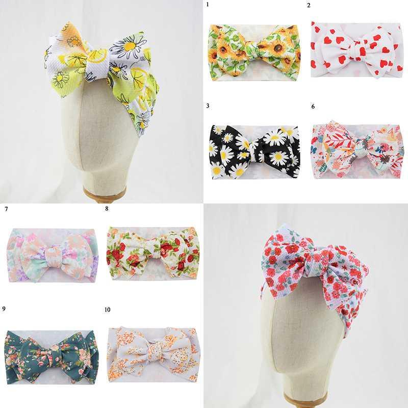 

Fashion Baby Girls Lovely Big Bowknot Headwraps Infant Headbows Wide Baby Headbands Daisy Floral Printed Hair Accessories Turban1