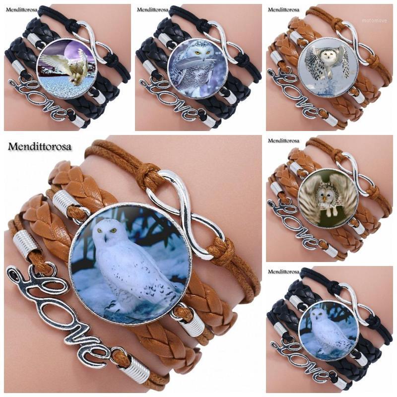 

EJ Glaze For Unisex Party Gift Snowy Bird Glass Cabochon Multilayer Black/Brown Leather Bracelet Bangle Time Stone Jewelry1