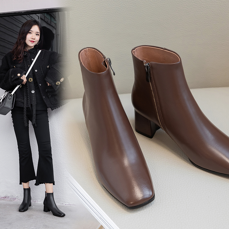 

2021 Women's Natural Sheep Skin Superior Colour Pure Toe of Foot High-heeled Boots Woman's Winter Shoes 6CZA, Black-winter