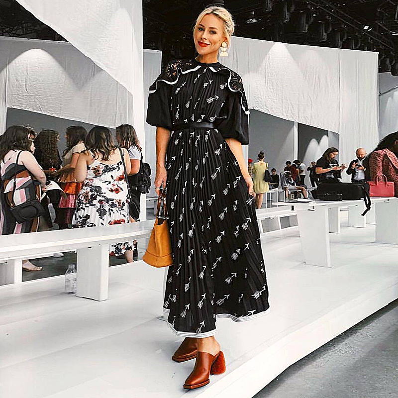 

Xf 20120 Models of Spring and Summer Female Designer Dress Medium Long Section High Fashion Casual Waist Milan Runwa Odh7, Black