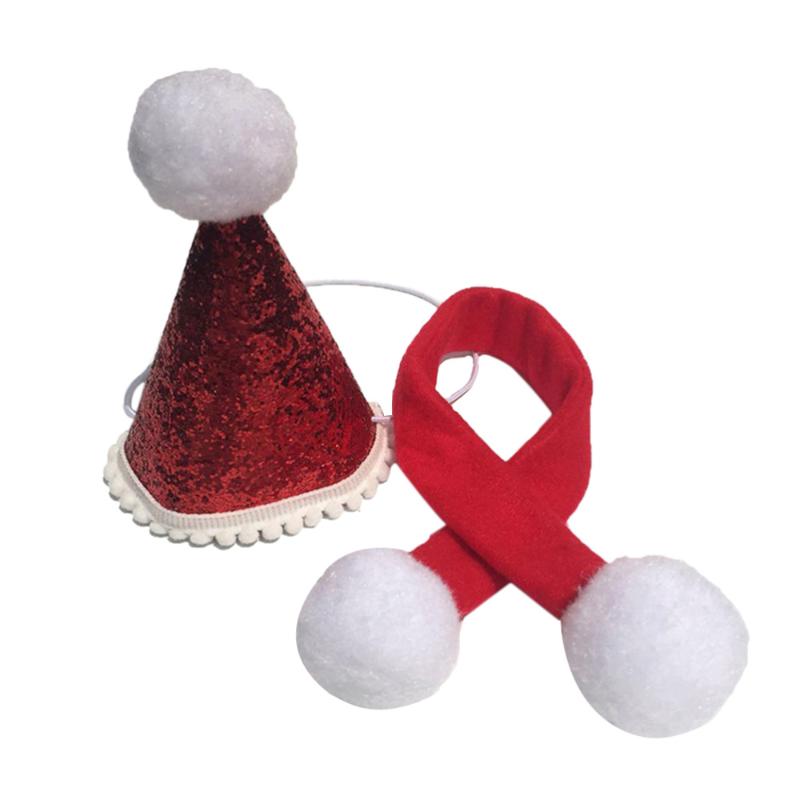 

Christmas Pet Headdress Party Adorable Cap Warm Scarf Pet Costume for Dog Puppy (Scarf Set, Red