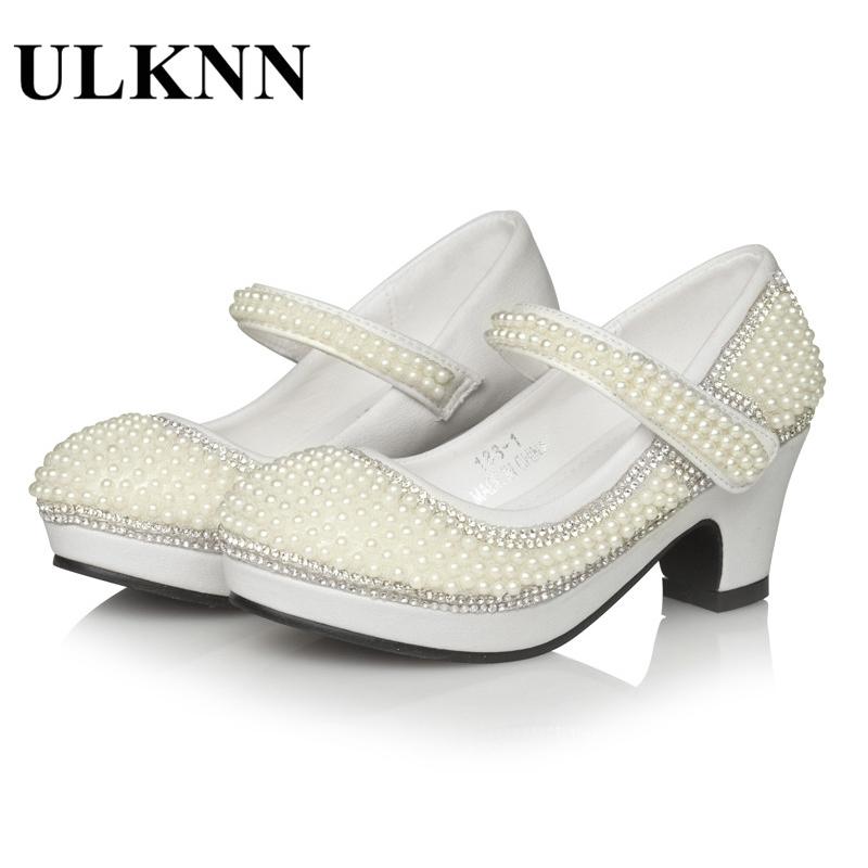 

UNKLL Girls Princess Shoes Children Sandals Pearl Platform High Heels Dress Shoes For Kids Soft Leather Party Wedding Sandal, As pic