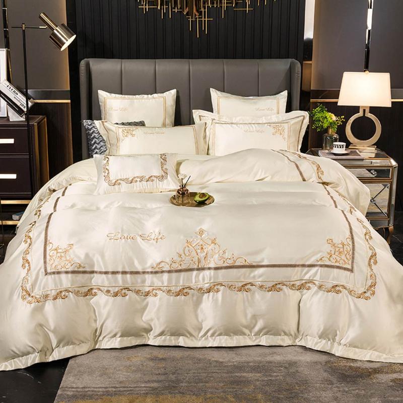 

Svetanya Embroidery Bedding Set Silk Cotton Linens Queen King Size Duvet Cover Set Flat /Fitted Sheet Pillow Sham, 20205998