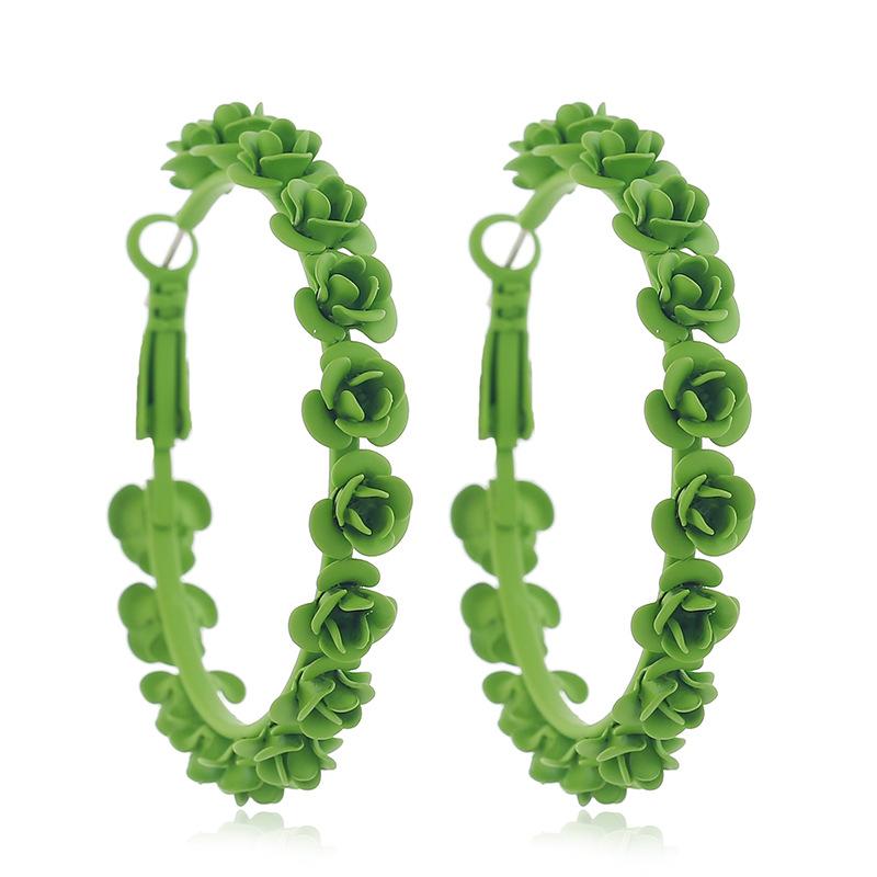 

Fashion Exaggerated Round Simple Rose Flower Metal Big Hoop Earrings for Women Girls Jewelry