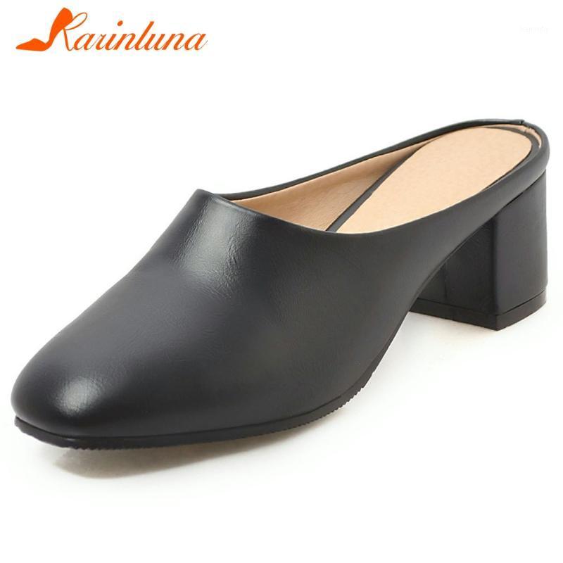 

KARIN Brand Girl Casual Office Comfortable Pumps Slip On Round Toe Square Heels Mules Women Shoes Woman1, Beige