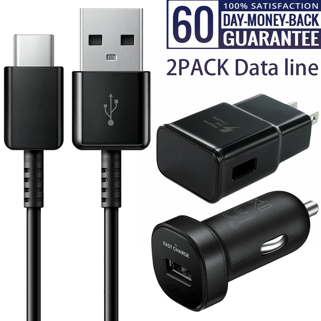 

2pack data line car Charger set 9V/1.67A USB wall charger kit fast Adaptive charger full 2A home adapter set, Black