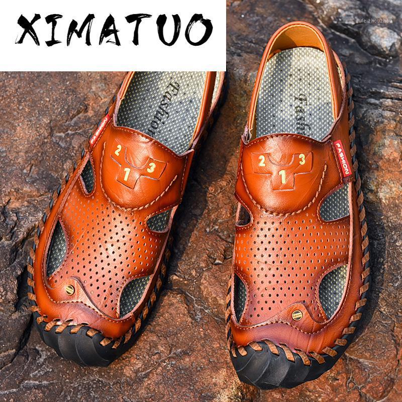 

2020 Men Summer Sandals Breathable Genuine Leather Sandals Men Outdoor Beach Soft Summer Water Shoes1, Black