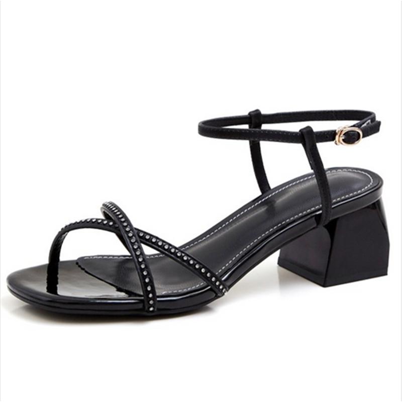 

2021 New Square Heel Summer Women Sandals Open-toed Buckle Ladies Shoes Superfine Fiber Slingback Fashion Sandals Size 34-43, Beige