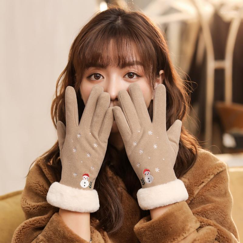 

New Fashion Women Gloves Autumn Winter Cute Furry Warm Mitts Full Finger Mittens Women Outdoor Sport Female Snowman Gloves #BL51