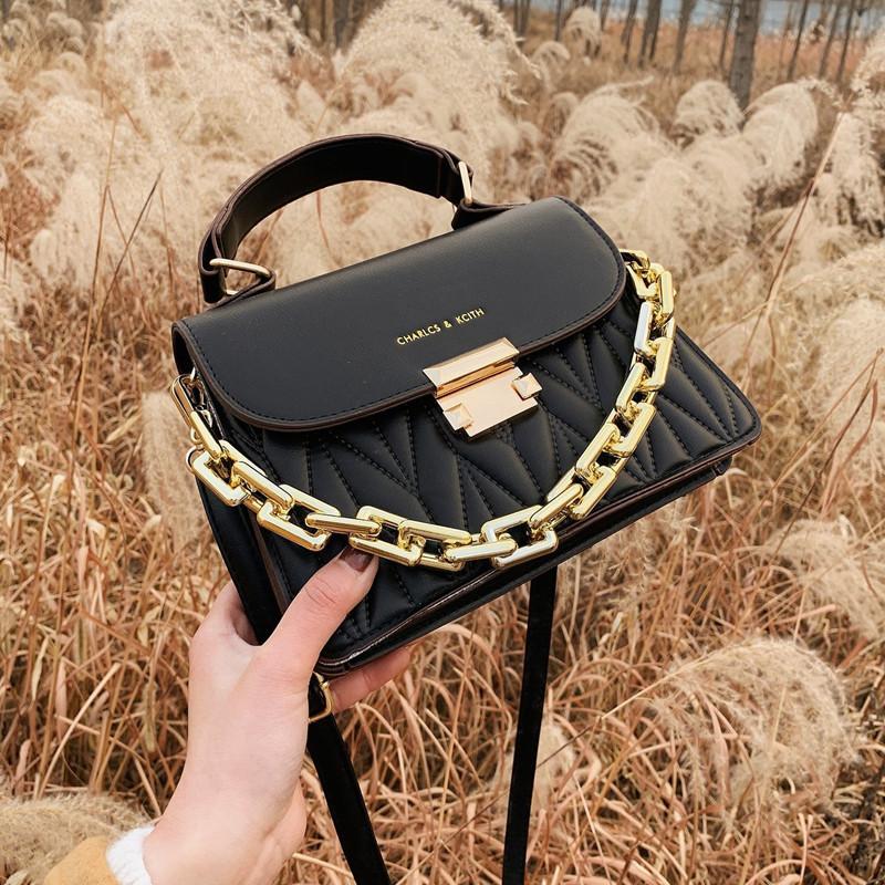 

New Brand Designer PU Leather Crossbody Bags for Women 2021 Simple Trending Chain Shoulder Bag Lady Small Handbags, Black